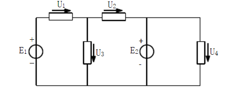 电路如下图所示，设E1=20V，U1=8V，U2=6V，则U3、U4、E2分别为多少？电路如下图所示