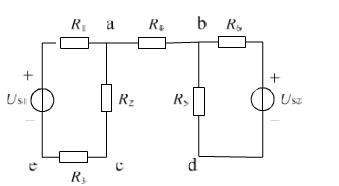 已知电路如图所示，R1～R6均为1Ω，US1=3V，US2=2V，试求分别以d点和e点为零电位参考点
