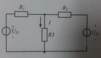 电路如下图所示,其中US1=15V,R1=10Ω,R2=10Ω,R3=5Ω,US2=5V,试求电流I