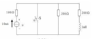 如图所示，各电路已达稳定，t=0时断开开关S，试用三要素法求电流源的电压u（t)。如图所示，各电路已