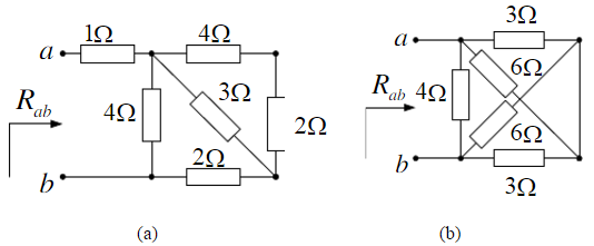 已知电路如图a、b所示，试求ab端等效电阻。