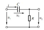 图为RC移相电路。已知电阻R=100Ω，输入电压u1的频率为1500Hz。如要求输出电压u2的相位比