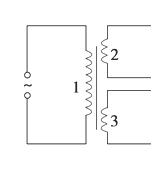 一台电源变压器如图所示，其原绕组匝数为550匝，接220V交流电源。它有两个副绕组，一个电压为36V