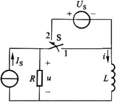图所示电路中，直流电压源的电压US=8V，直流电流源的电流IS=2A，R=2Ω，L=4H。在换路前开