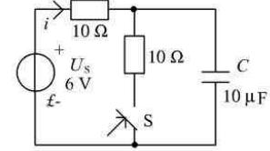 如图所示电路，t=0时刻开关S闭合，换路前电路处于稳态。试求t≥0时uC（t)，u（t)，i（t)和