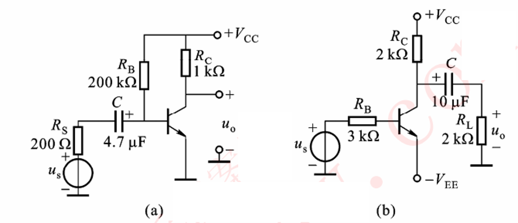 共发射极放大电路如下图所示，已知晶体管的β=100，rbe=1.5kΩ，试分别求出它们的下限频率fL