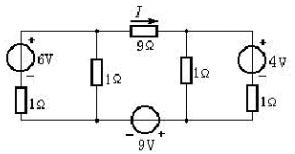 试用戴维宁定理，求图所示电路中9Ω电阻的电流。    