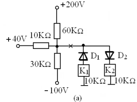 开关电路如图（a)所示，K1、K2是两个继电器，当通过继电器电流大于2mA时，继电器才导通，问这两个