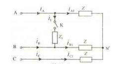 三相电路如图所示，已知对称负载线电压为UL=380V，Z=（50＋j50)Ω，Z1=（100＋j10
