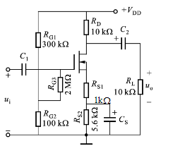 共源极放大电路如下图所示，已知场效应管gm=1.2mS，画出该电路交流通路和交流小信号等效电路，求A