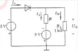 二极管电路如下图所示，二极管的导通电压UD（on)=0.7V，试分别求出R为1kΩ、4kΩ时，电路中