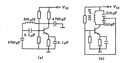 根据振荡的相位条件，判断下图所示电路能否产生振荡？在能振荡的电路中，求出振荡频率的大小。  
