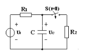 如图所示，US=9V、R1=3Ω、R2=6Ω、C=10μF，换路前电路已稳定，求t=0时开关S闭合后