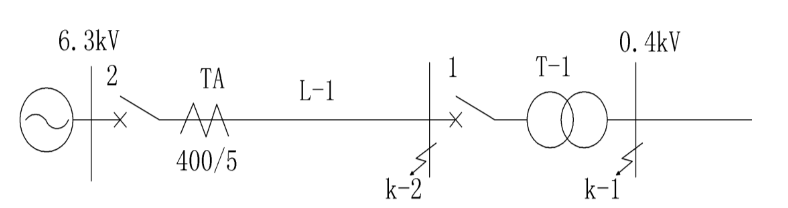 下图所示的无限大容量供电系统中，6kV线路L－1上的最大负荷电流为298A，电流互感器TA的变比是4