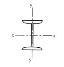 验算下图中轴心受压型钢柱：静力荷载标准值N=700kN，荷载分项系数γ=1.2，其计算长度l0x=8
