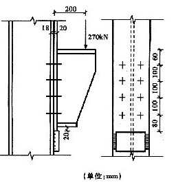下图所示柱与牛腿螺栓连接节点，构件材料为Q345钢，采用摩擦型高强度螺栓M20，螺栓强度等级为10.