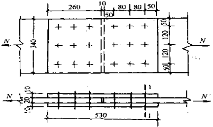 下图所示双盖板连接构造，钢板材料为Q235钢，采用C级普通螺栓(直径d=20mm；孔径d0=21.5