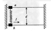 质量为m1与m2的两滑块分别套在两根平行的光滑水平导杆上，用刚度系数为k的弹簧连接两滑块，如图所示。