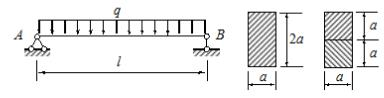 两个矩形截面的简支木梁，其跨度、荷载及截面面积都相同，一个是整体，另一个是由两根方木叠置而成（二方木