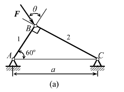 图（a)所示桁架是由两根弯曲刚度EI相同的细长杆组成。设荷载F与杆AB轴线的夹角为θ，且。求荷载F小