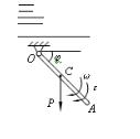 图示均质杆OA长为2l，绕O端的水平轴在铅垂平面内运动，当杆与水平面成角φ时，角速度和角加速度分别为