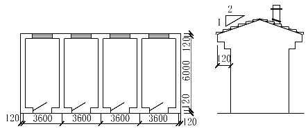 某仓库双面坡水泥瓦屋面如下图所示，共4间房屋，设计采用方木简支檩条，每间7根，断面为80mm×120