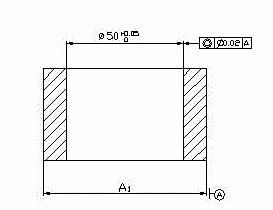 加工如图所示轴套，加顺序为：车外圆、车内孔、要求保证壁厚为5±0.05mm，已知轴套孔对外圆的同轴度