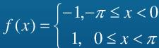 设f（x)是周期为2π的周期函数，它在[－π，π)上的表达式为    将f（x)展开成傅里叶级数．设