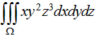 计算下列三重积分：  （3)．其中Ω是由双曲抛物面z=xy与平面y=x，x=1及z=0所围成的闭区域