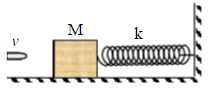 如图所示，质量m=10g的子弹，以v0=1000m／s的速度射入木块中，使弹簧压缩从而作谐振动。若木