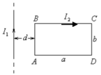 一载流长直导线，其中电流为I，一矩形线框（短边长为a，长边长为b)与直导线共面，并以速度v沿垂直导线