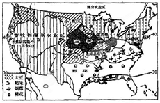读美国图及沿400N地形剖面图，回答问题。（7分）（1）美国本土位于半球（东 ／ 西）。 （2）密西