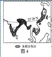 图4是“亚洲水稻分布图”，完成下列12—15题。小题1:有利于水稻生产的自然条件A．雨热同期，地势平