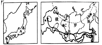 港口距离读下列两幅地图，回答下列各题。（14分）（1）两国共同濒临的大洋       ，A国与俄罗斯