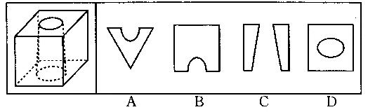 下列的立体图形是立方体中挖出一个圆锥台孔后形成的，如果从任一面剖开，以下哪一个不可能是该立体图形的截