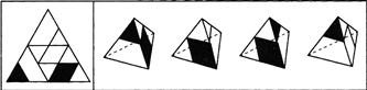 左边给定的是纸盒外表面的展开图，右边哪一项能由它折叠而成？（）  A B C DA.如图示B.如图所