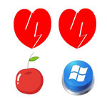 疯狂猜成语两个红心一个苹果和Windows标记疯狂猜成语和看图猜成语图片中，有两颗破碎的红心，一个苹