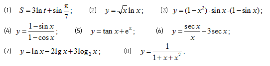 求下列函数的导数：（1) s=3lnt＋sin π／7   （2) y=√xln x求下列函数的导数