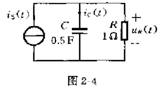 如图2－4所示的电路，若以is （t)为输入，uR （t)为输出，试列出其微分方程，并求出冲激响应和