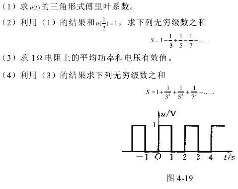 某1Ω电阻两端的电压。u（t)如图4－19所示（1)求u（t)的三角形式傅里叶系数　　专业课习题解析