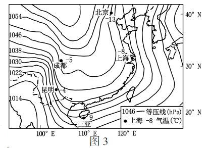 图中给出了地面气压场分布,高压脊区出现在()区.
