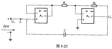 （四川大学2004年考研试题)如图5一23所示电路是由理想运放构成的电容倍增器，试证明输入端获得的电