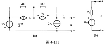 （解放军信息工程大学2008年考研试题)如图4一15l（a)所示电路的戴维南等效电路如图4一151（