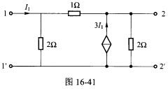 （北京科技大学2007年考研试题)如图16—41所示二端口。（1)求其Y参数矩阵；（2)求其Z参数矩
