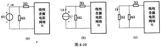 （清华大学2006年考研试题)如图4一10（a)电路中电流I=2A，图4一10（b)电路中电压U=6