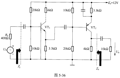 （北京大学2008－2009年第1学期期末试题)如图5－36所示的三极管放大电路中，三极管VT1和V