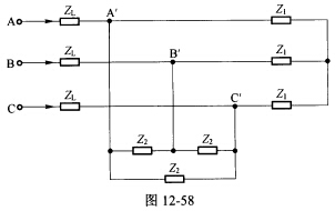 （哈尔滨工业大学2005年春季学期期末试题)有两组负载同时接在三相电源的输出线上，如图12—58所示