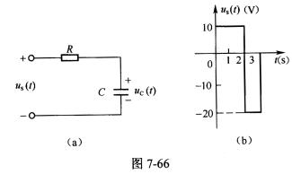 图7．66（a)所示的RC电路，已知uc（0－)＝0，t＞0时所加电压us（t)的波形如图7．66（