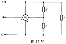 （大连理工大学2004年考研试题)如图12－30所示三相对称电路中，电源线电压U1=380V，角频ω
