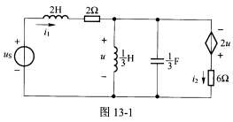 （清华大学2007年考研试题)如图13－1所示的周期性非正弦电路中，电源电压为us（t)=。（1)求